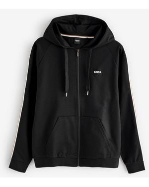 BOSS Iconic Logo Stripe Detail Hooded Jacket - Black