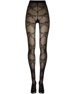 Wolford 25 Denier Floral Lace Tights - Black