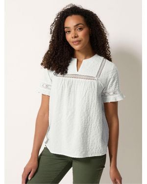 M Com Embroidered Ruffle Top - White