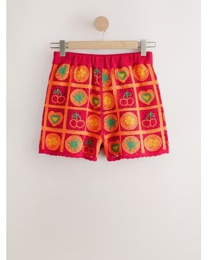 Next Crochet Co-Ord Cotton Rich Shorts - Red