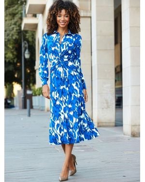 Sosandar Floral Print Twist Front Shirt Dress - Blue