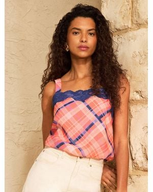 Love & Roses Lace Trim Check Cami - Pink