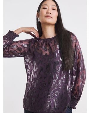 JD Williams Metallic Yarn Jacquard Raglan Sleeve Blouse - Purple