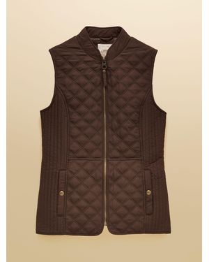 Joules Minx Chocolate Showerproof Diamond Quilted Gilet - Brown