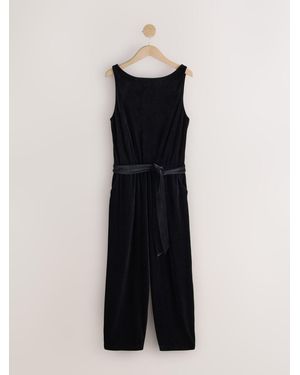 Next Sleeveless Barrel Leg Velvet Jumpsuit - Blue