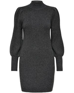 ONLY Puff Sleeve Knitted Sweater Dress - Gray