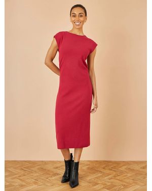 Yumi' Knitted Ruched Midi Dress - Pink