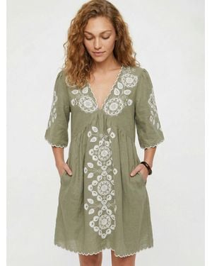 Raffya Arabella V-Neck Embroidered Mini Dress - Green
