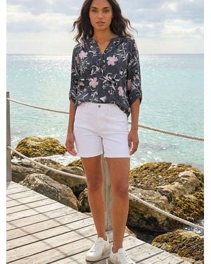 Roman Textured Floral Print V-Neck Stretch Top - Gray