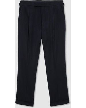 Reiss Wool-Blend Flannel Side-Adjuster Suit Pants Tailored-Fit - Blue