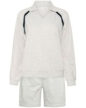 PixieGirl Petite Pixiegirl Petite Stripe Collar Sweat Top & Shorts Set - White