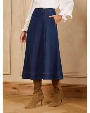 Love & Roses Full Circle Midi Skirt - Blue