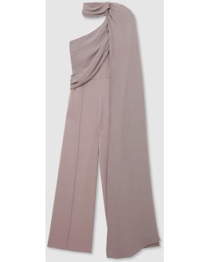 Reiss One-Shoulder Drape Wide-Leg Jumpsuit - Purple