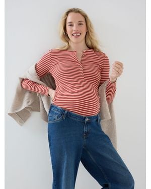Jojo Maman Bébé Rust Striped Rib Jersey Button Up Maternity Top - Blue