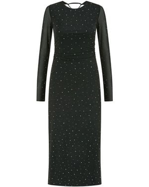 Yumi' Mesh Bodycon Midi Dress With Tie Back And Diamantes - Black