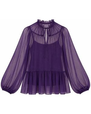 Live Unlimited Chiffon Yoryu Gathered Neckline Blouse - Purple