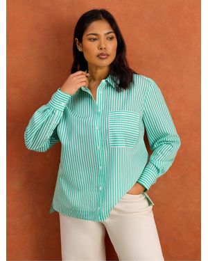 Live Unlimited Petite Stripe Long Sleeve Shirt - Blue
