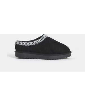 Simply Be Extra Wide Fit Embrodiery Full Mule Slippers - Black
