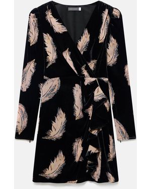Mint Velvet Feather Print Mini Dress - Black