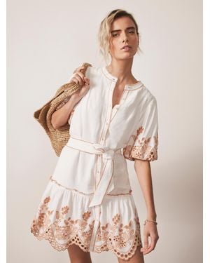 Mint Velvet Mini Linen Blend Broderie Dress - Natural
