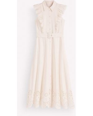 Boden Ruffle Bodice Shirt Dress - White