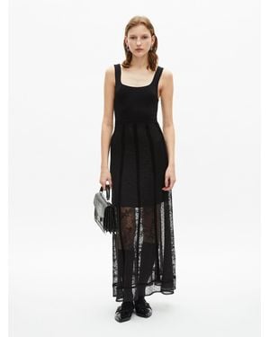 The Kooples Square Neck Sheer Lace Maxi Dress - Black
