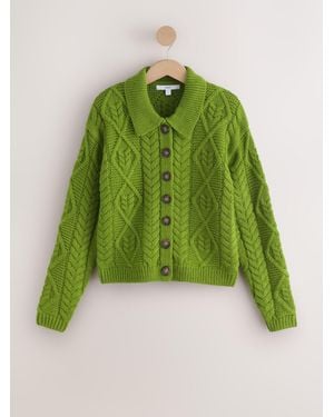 Next Cable Knit Long Sleeve Cardigan - Green