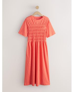 Next Short Sleeve Shirred Body T-Shirt Midi Dress