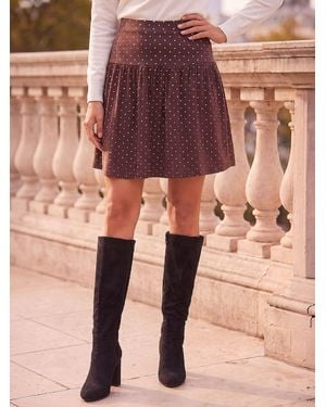 Roman Polka Dot Frill Skirt - Brown