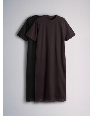 The Set 2 Pack Lace Hem Maxi T-Shirt Dresses - Black