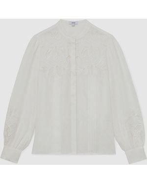 Reiss Linen Embroidered Blouse - White