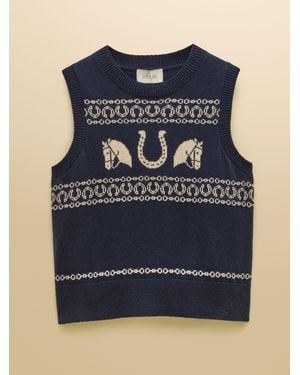 Joules Horse Icon Cotton Blend Crew Neck Knitted Vest - Blue