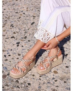 Linzi Mimosa Plaited Flatform Wedged Sandals - Grey