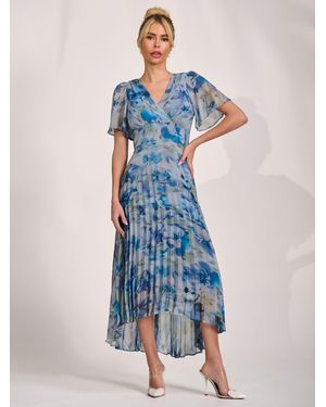 Jolie Moi Chiffon Pleated Maxi Dress - Blue