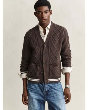 GANT Wool Blend Cable Knit Cardigan - Blue