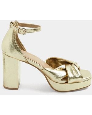 Yours Curve Extra Wide Fit Knot Detail Platform Sandals - Metallic