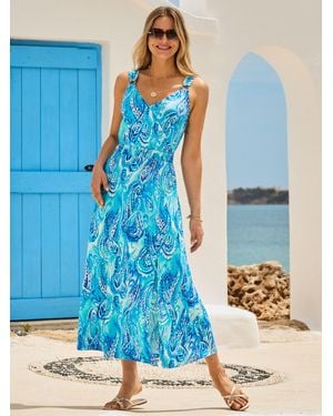 Sosandar Paisley Print Hoop Detail Faux Wrap Midaxi Dress - Blue