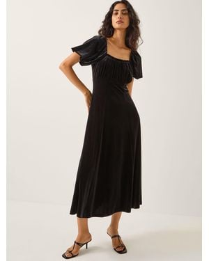 Monsoon Cynthia Puff Sleeve Velvet Midi Dress - Black