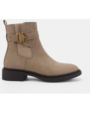 Novo Taupe Dixie Flat Chelsea Buckle Detail Ankle Boots - Brown
