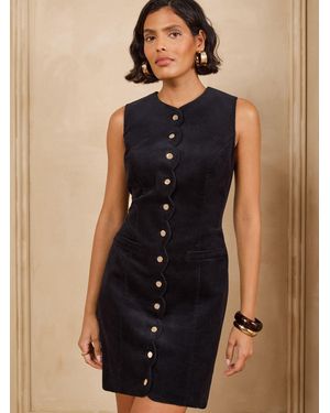 Love & Roses Cord Scallop Detail Mini Dress - Blue