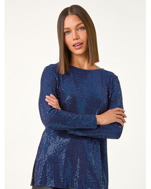 Roman Shimmer Cowl Back Tunic Top - Blue