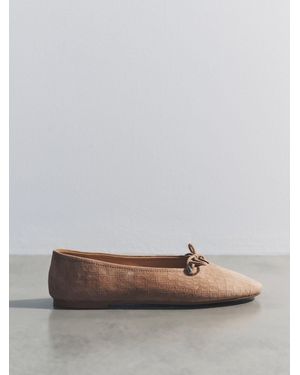 The Set Premium Leather Suede Bow Ballerinas - Gray