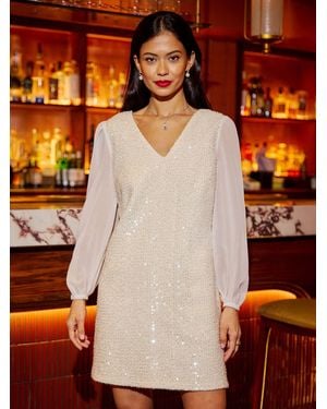 Yumi' Sequin Tunic With Tie Back And Sheer Sleeves - Orange