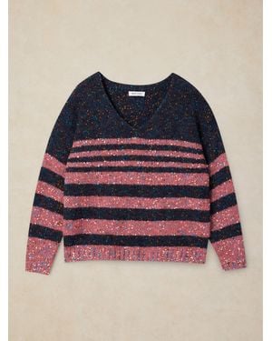White Stuff Stuff Texture Stripe V-Neck Sweater - Blue