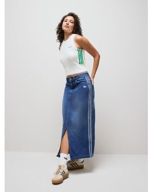 adidas Originals Adicolour 3-Stripes Denim Midi Pencil 100% Cotton Skirt - Blue