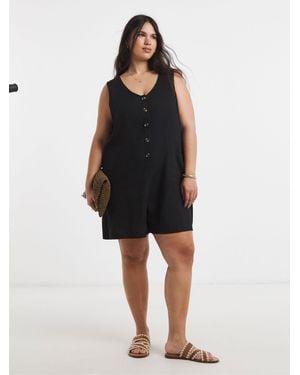 Simply Be Linen Playsuit - Black