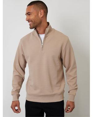 Threadbare Textured Quarter Zip Sweatshirt - Natural