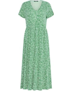 M Com Floral V-Neck Midi Dress - Grün