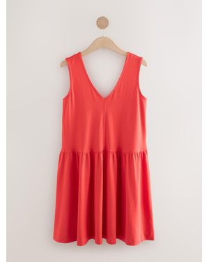 Next 100% Cotton V-Neck Jersey Mini Summer Dress - Red