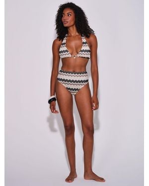 South Beach Crochet Bead Embellished And High Waist Briefs Bikini Set - White